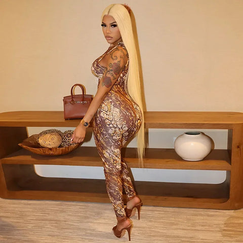 Sexy Leopard Printed Jumpsuits One Piece Outfits Winter Women Romper Club Elegant Bodycon Luxury Jumpsuit Bodysuit Playsuit