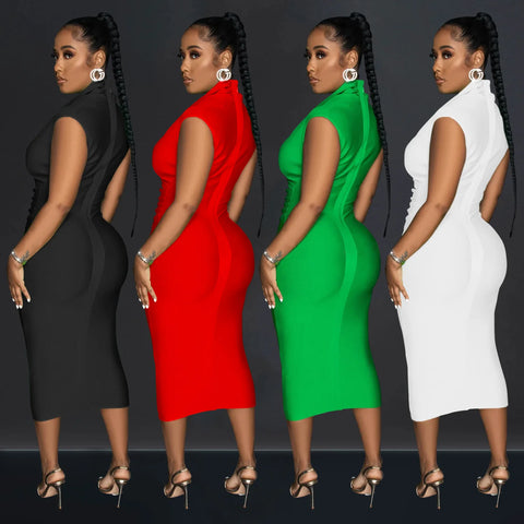 Women Draped Deep V-neck Sleeveless Bodycon Bandage Midi Dress 2023 Fashion Street Vestidos Sexy Party Evening Dresses