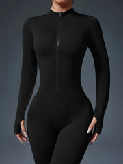 Half Zip Jumpsuit Women Gym Bodysuit Long Sleeve Activewear Set Running Workout Romper Fitness Overalls Sportswear Yoga Clothes