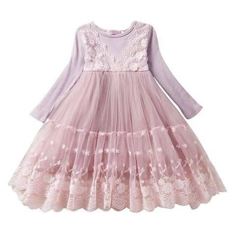 Kids Dresses For Girls 2-7Y Flower Lace Patchwork Tulle Dress Wedding Little Girls Party Birthday Dress Children Casual Clothing