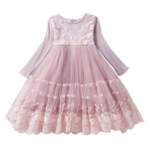 Kids Dresses For Girls 2-7Y Flower Lace Patchwork Tulle Dress Wedding Little Girls Party Birthday Dress Children Casual Clothing