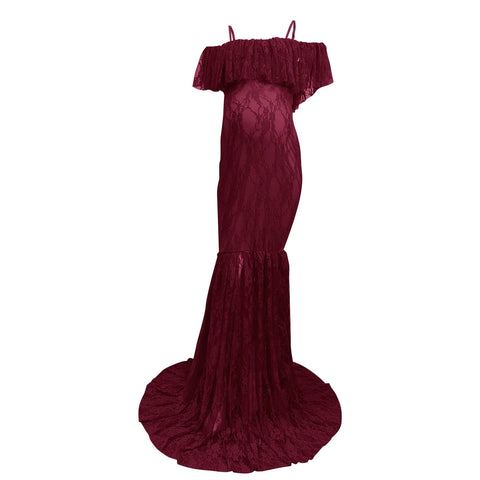 Laundry Cape Coat Maternity Ruffled Sleeves V Neck Tail Length Long Dress Photography Dress Woman down