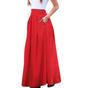 Spring Summer Office Lady Pleated Skirt Women High Waist A Line Floor Length Skirt Faldas With Pockets Solid Baggy Maxi Skirt