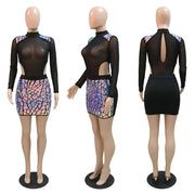 Women Full Sleeve Sequined Tassel Mini Dress Mesh See Through Sexy Evening Night Club Party Dresses Vestidos 2024 Autumn