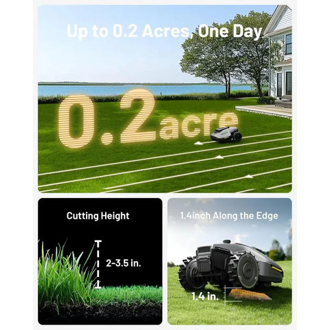 500H Robotic Lawn Mower Reception 0.12 Acre, Max. 0.17 Acre, Ultrasense AI Vision+ RTK Positioning, Auto Mapping, App Control