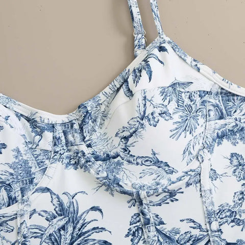 Swimsuit Women One-Piece Bikini Wrap Skirts Bathing Suits Floral Print Swimsuit Slimming Backless Tummy Control Swimwear V Neck