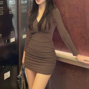 Long Sleeved Sexy Dress Women Clothing Autumn Winter Tight Fitting Skirt Appear Thin Wrap Buttocks Dresses
