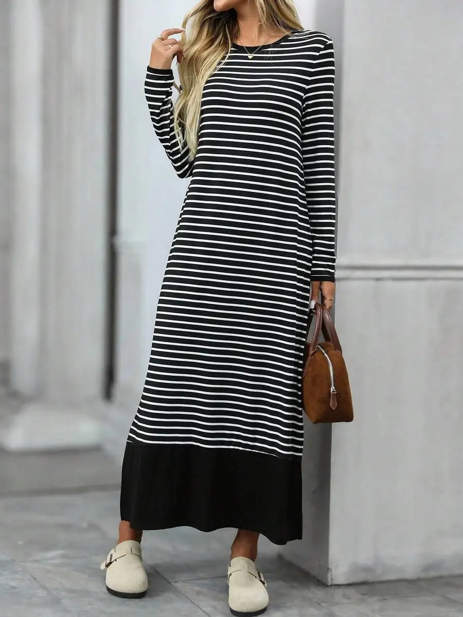 Striped Patchwork Long Sleeve Midi Dress – view 6 of 6