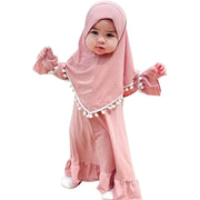 Girl Muslim Dress With Hijab For Newborn Infant Girls 0-6 Years Prayer Dress Muslim Clothes Long Sleeve Muslim Robe+Headscarf