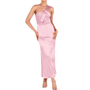 Elegant Women'S Dresses Women'S Satin One Shoulder Wedding Guest Bodycon Dress Cocktail Evening Party Maxi Dresses فستان العيد