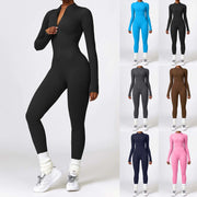 Women's Seamless Yoga Jumpsuit Long Sleeve Bodycon Playsuit Streetwear Tight Skinny Overalls Zip Up Fitness Jumpsuits For Women