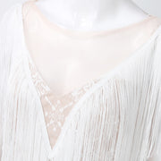 Womens Sexy Deep V Neck Feather Tassel Dress Summer Sleeveless Elegant Fringed Party Long Dress Vestidos De Fiesta 