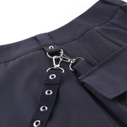 Women Gothic Skirt High Waist Punk Streetwear Streamer A-Line Skirt Nightclub Sexy Irregular Belted Black Faldas Pleated Skirt