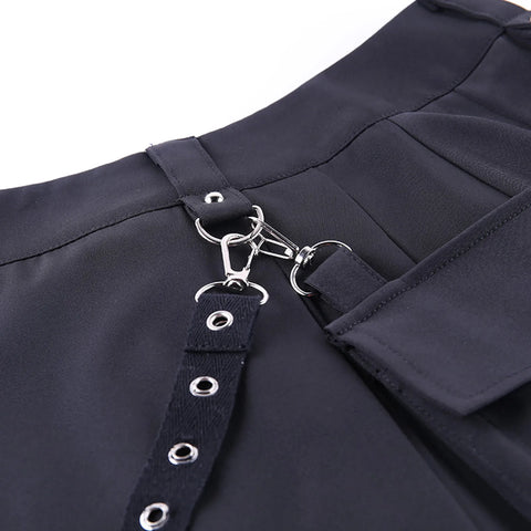 Women Gothic Skirt High Waist Punk Streetwear Streamer A-Line Skirt Nightclub Sexy Irregular Belted Black Faldas Pleated Skirt