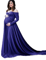 Womens Maternity Dress Sexy Off Shoulders Long Sleeve Photography Pregnants Dresses Solid Color Princess Dress Photo Props