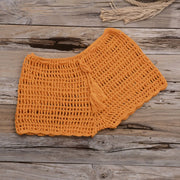 Women's Summer Solid Color Handwoven Crochet Bikini  Shorts Beach Swimming Pants Stretchable Strap Hollow Flat Corner Pants