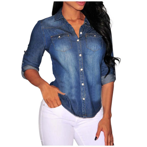 Long Sleeve Women's Denim Shirt 2024 Spring Summer Classic Vintage Jeans Blouses Tops Retro Casual Button Up Streetwear Top