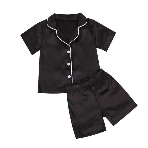 2020-09-09 Lioraitiin 1-7T Toddler Baby Black Satin Pajamas Infant Boy Short/Long Sleeve Pants Sleepwear Casual 2PCS Homewear