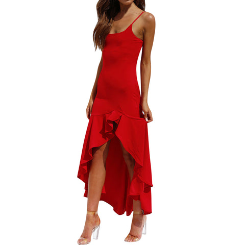 New Sexy Spaghetti Strap Women Dress Summer Female Evening Party Elegant Black Dresses 2023 Lady Irregular Ruffles Vestidos L2