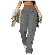 Women's Loose Cargo Pants High Waist Wide Leg Solid Color Full Length Trousers with Pockets Casual All Seasons Long Pants
