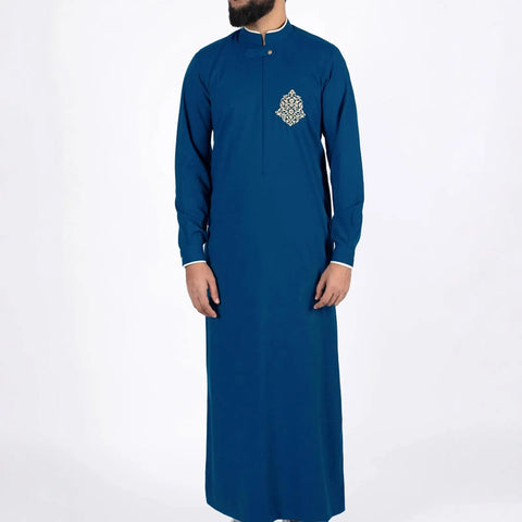 High Quality Men Arabic Thobe Middle Thobe & Jubba Thawb For Men Plus Size Robe Muslim Casual Embroidered Jubba Luxurious Thobes