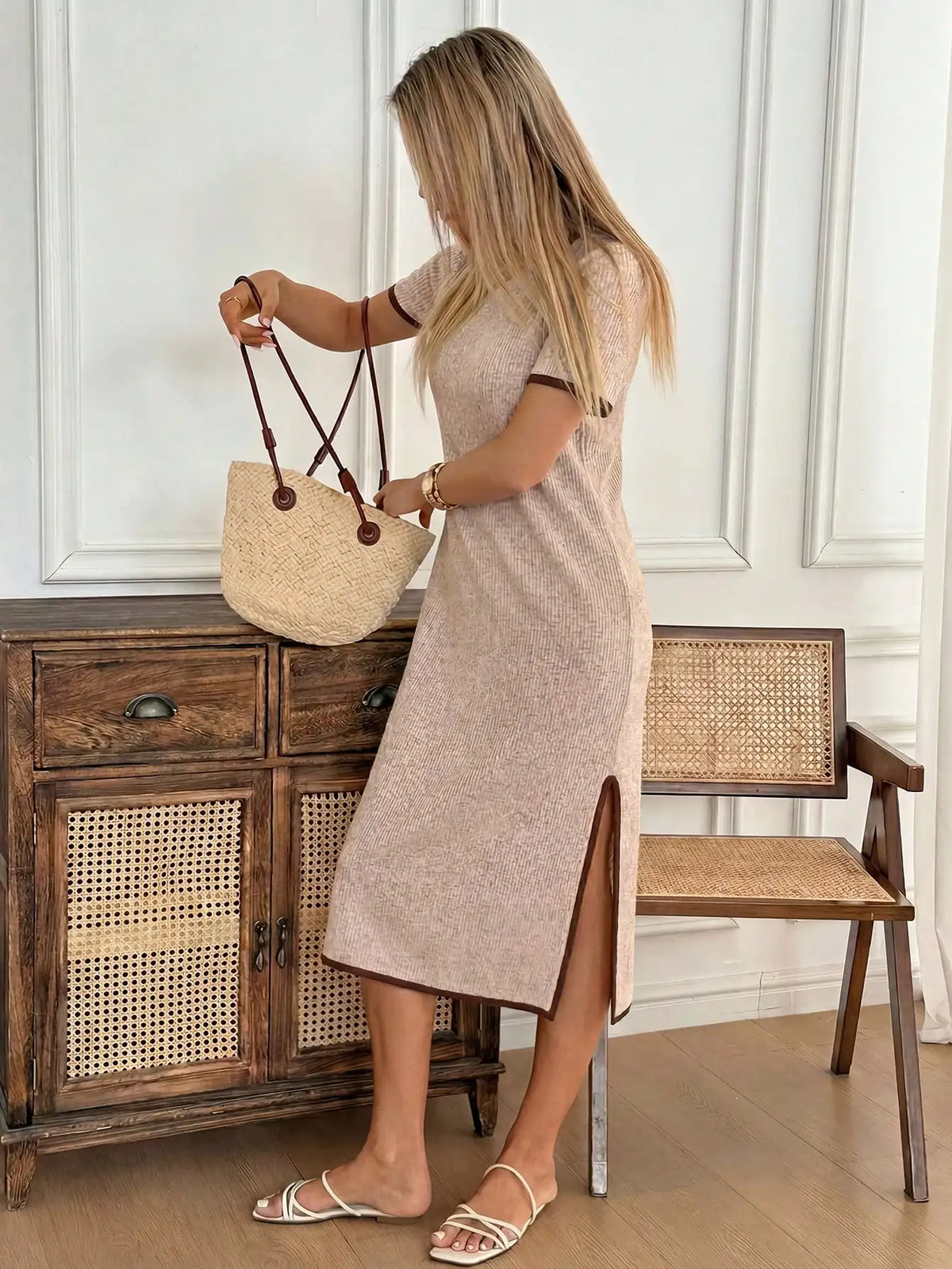 Contrast-Trim Side-Slit Midi T-Shirt Dress – view 9 of 12