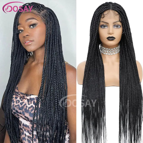 36" Full Lace Braided Wigs Synthetic Hair Box Braids Lace Front Wigs Knotless Braided Wigs For Black Women Braiding Wigs African