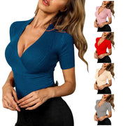 Sexy Womens Long Sleeve T Shirts Slim Tunic Tops Casual Womens Tops Blouse Solid V Knitting Daily Sexy Neck Holiday Shirt