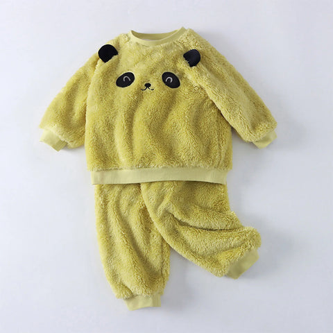 Kids Toddler Sleepwear Boys Girls Fleece Pajamas Set Winter Thickened Warm Sleepwear Set Homewear Tops+Pants Two Pieces Outfits