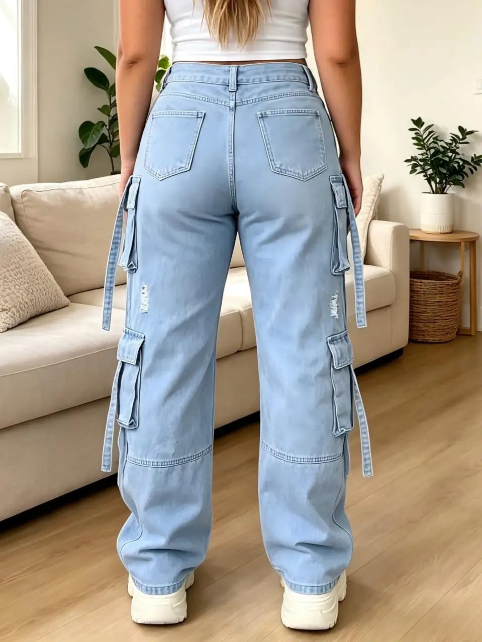 Light Wash Wide-Leg Cargo Jeans – view 3 of 8