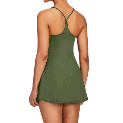 Women Workout Tennis Dress With Built In Bra Shorts Summer Fashion White Flare Sleeve Dress Casual Hollow Out Party A-Line Dress