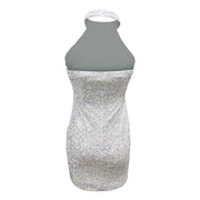 Women Formal Dresses Evening Ladies Solid Color Glitter V Neck Backless Sleeveless Ruched Sequin Bodycon Evening Gown Petite