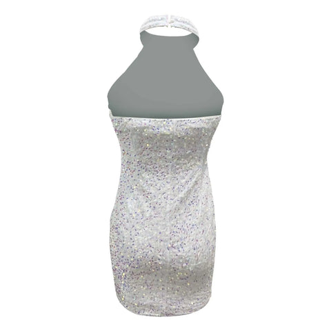 Women Formal Dresses Evening Ladies Solid Color Glitter V Neck Backless Sleeveless Ruched Sequin Bodycon Evening Gown Petite