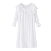 Kids Girls Lace Dress Children Nightdress Solid Color Ruffle Autumn Long Sleeve White Princess Dress Home Robe Sleepwear Vestido