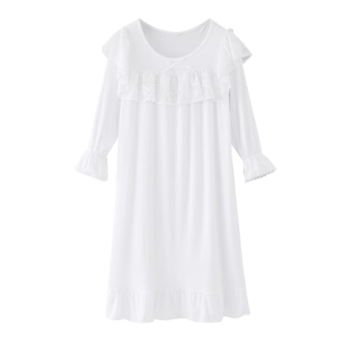 Kids Girls Lace Dress Children Nightdress Solid Color Ruffle Autumn Long Sleeve White Princess Dress Home Robe Sleepwear Vestido