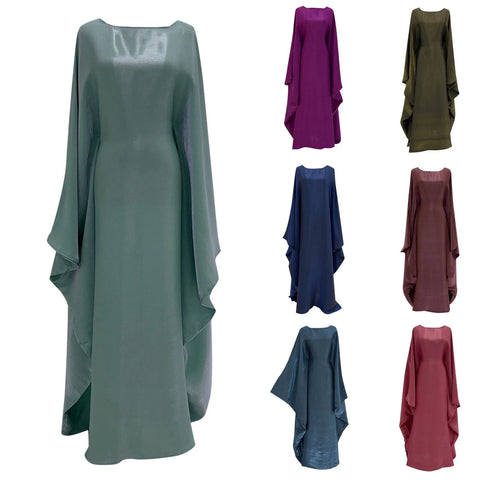 Ramadan Satin Abaya Islam Muslim Summer Batwing Sleeve Maxi Dress Kebaya Abayas For Women Kaftan Robe Musulmane Femme Vestidos