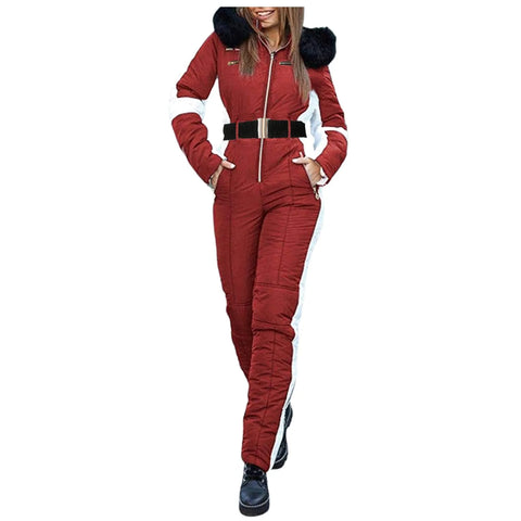 Women's Winter Fashion Ski Snowsuit Outdoor Sports Jumpsuit Waterproof' With Removable Collar Outdoor Sports Zipper Ski Suit