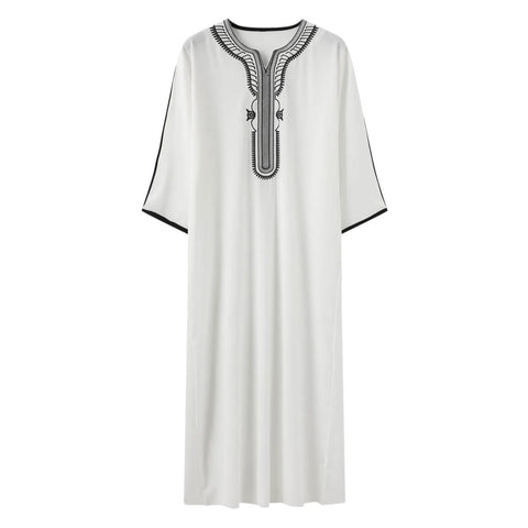 2025 Islamic Loose Abaya Men's Muslim Abaya Short Sleeve Embroidered Moroccan Arabic Style Traditional Green Abaya For Men