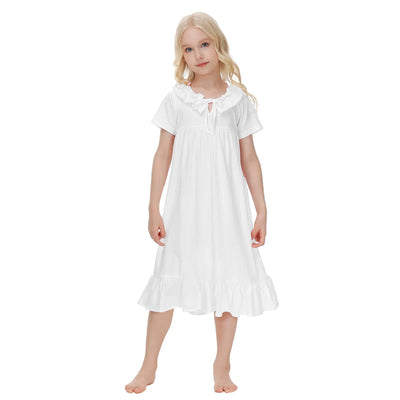 Toddler Girls Nightdress New Summer Princess Style Pure Cotton Summer Children's Sleepwear Dress Short Sleeve Lace Home Dress