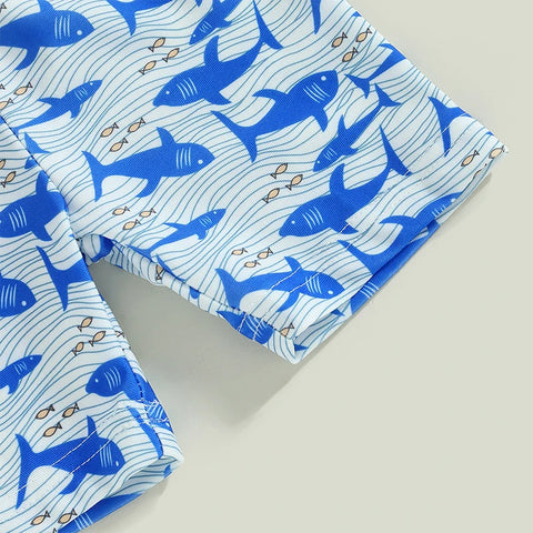 2023-02-04 Lioraitiin 0-5Years Kids Boys Two Piece Swimsuits Short Sleeve Shark Print Rash Guard Shorts Set Swimwear