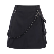 Women Gothic Skirt High Waist Punk Streetwear Streamer A-Line Skirt Nightclub Sexy Irregular Belted Black Faldas Pleated Skirt