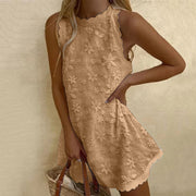 Casual Summer Women Dress Lace Elegant V Neck Sleeveless 3d Floral Embellishment Loose Mini Dresses For Women Clothing 2024