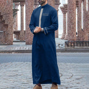 2025 Muslim Men Robe Embroidered Loose Long Skirt Ramadan Prayer Kaftan Pakistan Attire Thobe Gentleman Traditional Dress