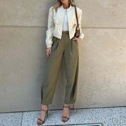 Elegant Women'S Solid Color Pants Loose Fit Cropped Trousers High Waist Casual Suit Pants Fashionable Stright Long Wide Leg Pant