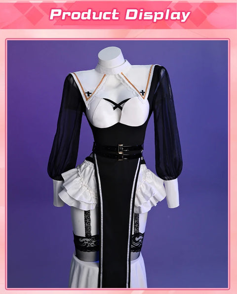 ROLECOS Nun Cosplay Costume Women Uniform Set-Party Halloween Outfit Adult Nun Dress Black Apparel Masquerade Show Costumes