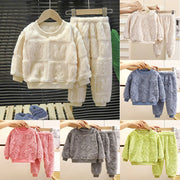 Autumn Winter Kids Thicken Warm Flannel Pajamas Baby Solid Long Sleeve Sleepwear Boys Girls Casual Clothes Sets Homewear Pyjamas