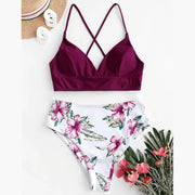 Summer Swimwear Women Bikini Sets Floral Printed Bandage Bathing Suits With Bra Padded Monokini Holiday Conservative Swimsuits