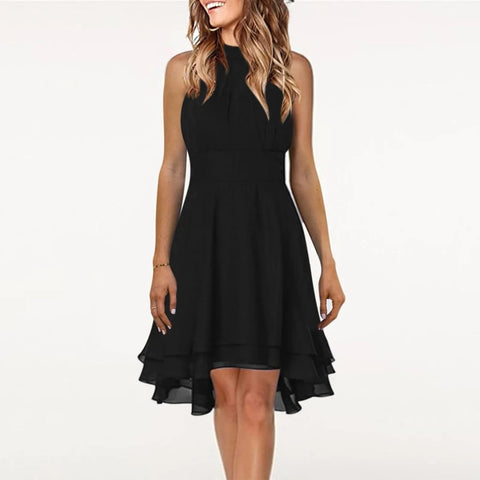 Vestidos Women'S Dress Solid Color Sexy Off-Shoulder Sleeveless Dress 2024 Pleated Summer Round Neck Hanging Neck A-Line Dress