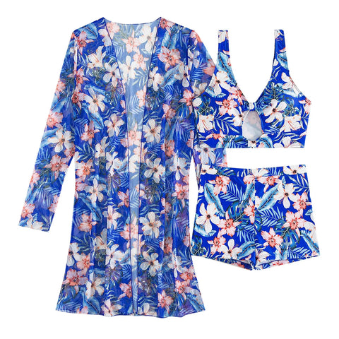 Brazilian Bikini Set Women Floral Printed Beach Wear Three Piece Push Up Cover Up Swimsuit Sexy Swimming Suit 2024 Bathing Suit