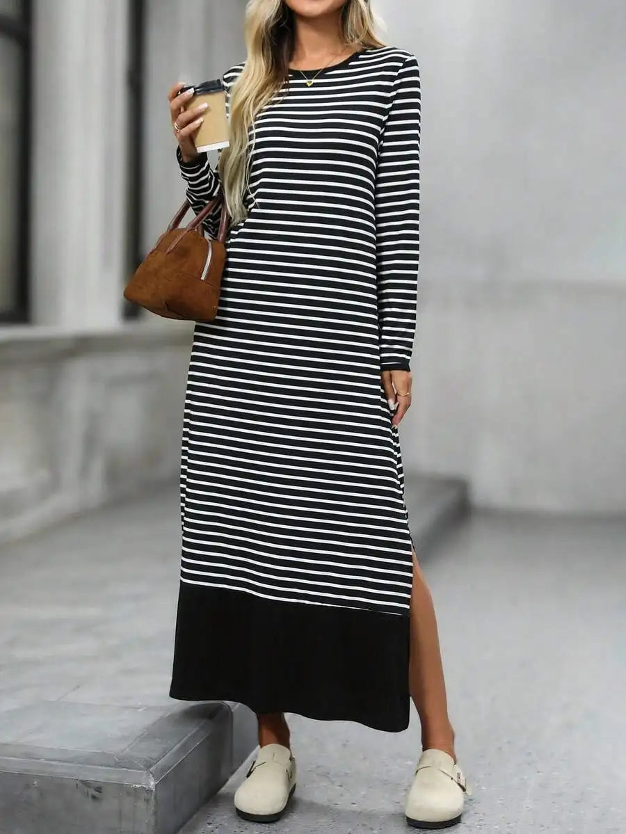 Striped Patchwork Long Sleeve Midi Dress – view 2 of 6